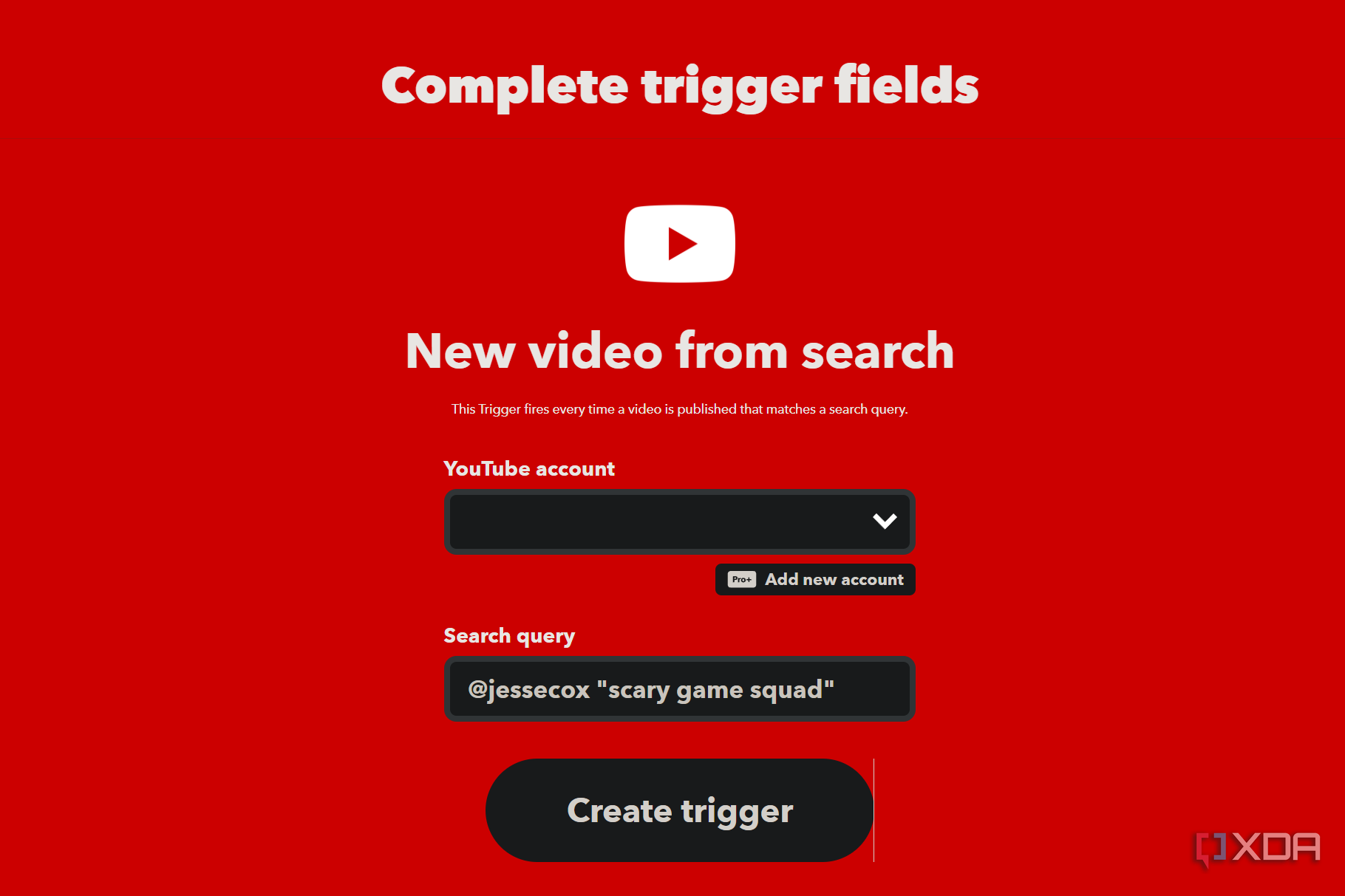 search trigger for youtube on ifttt