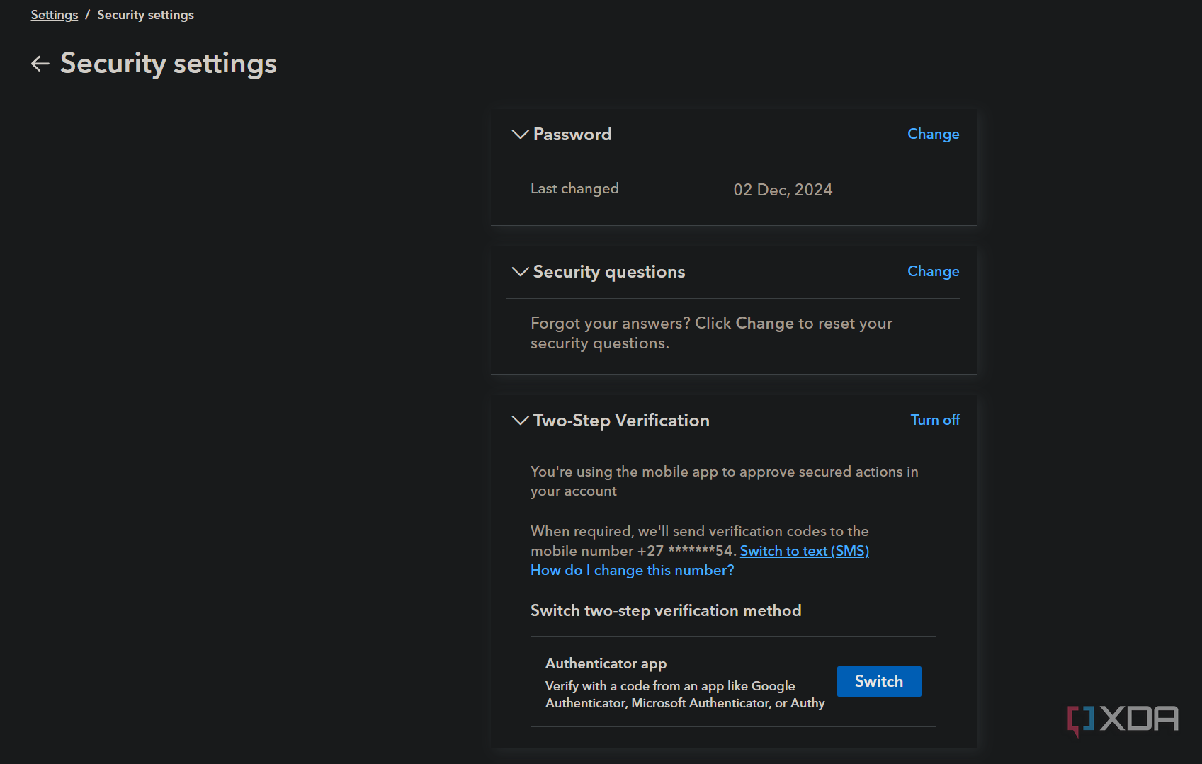 security settings in payoneer