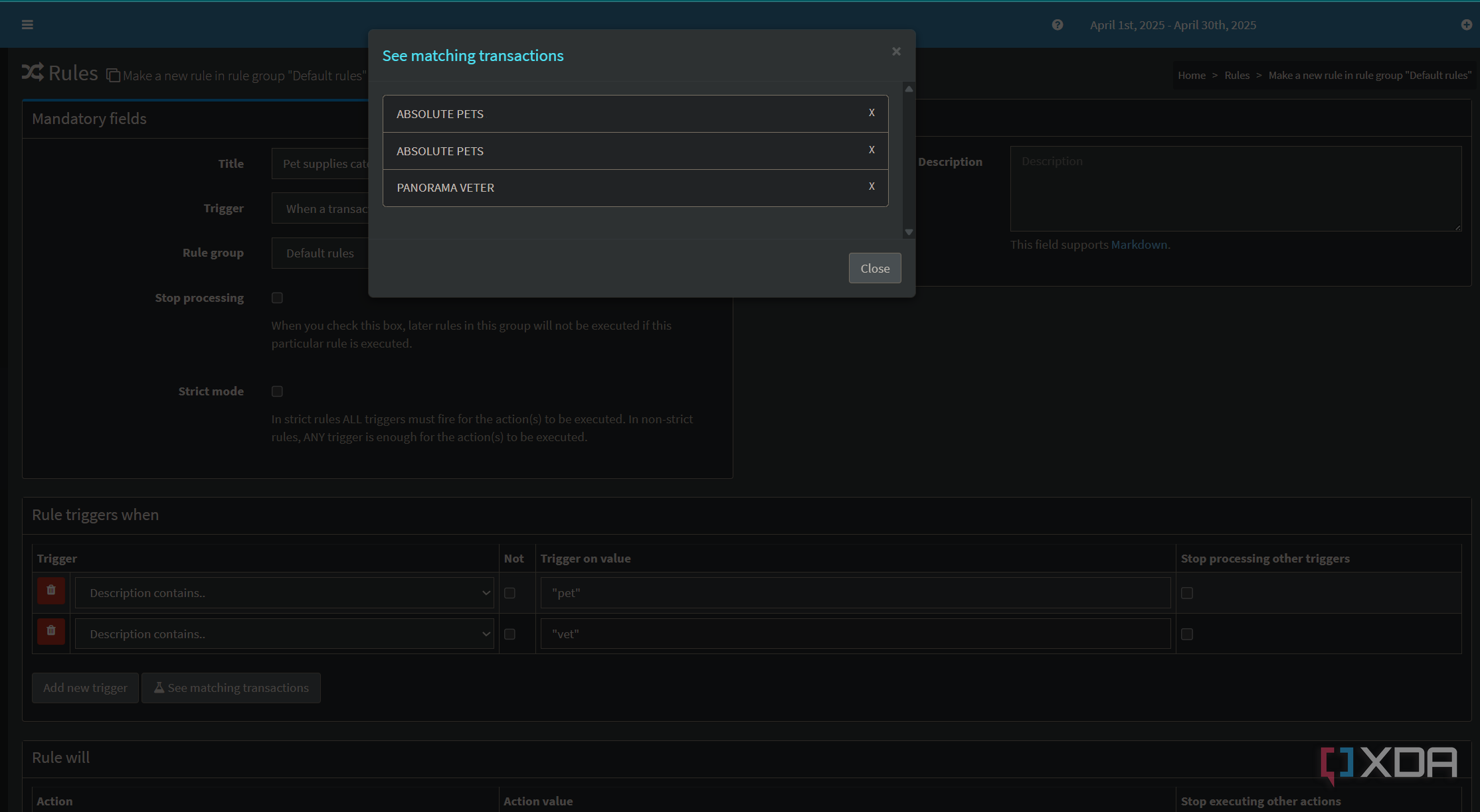 see matching transactions for firefly iii rule