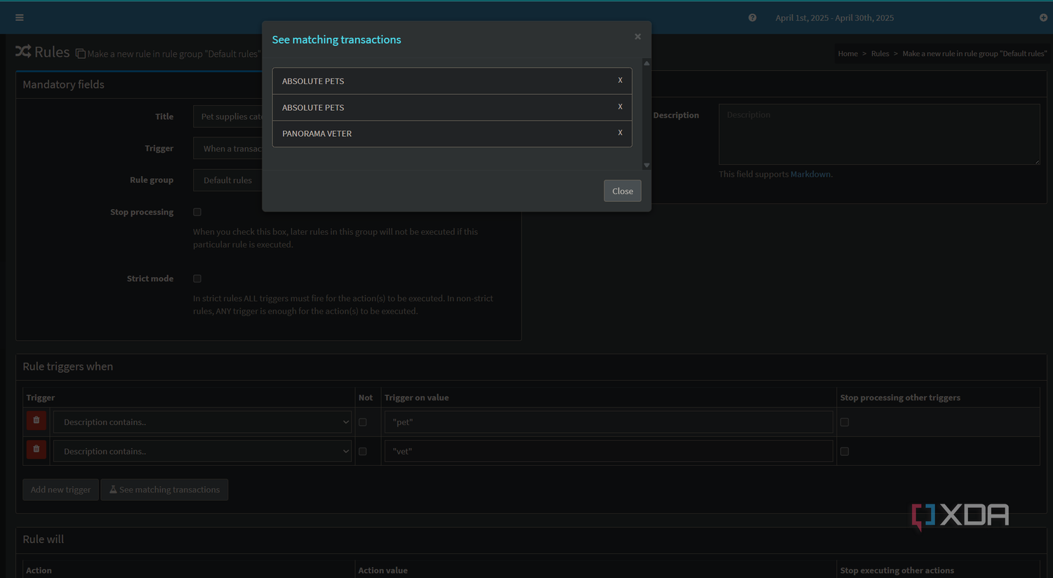 see matching transactions for firefly iii rule