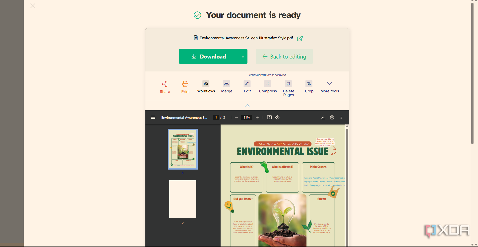 Sejda PDF Editor export PDF