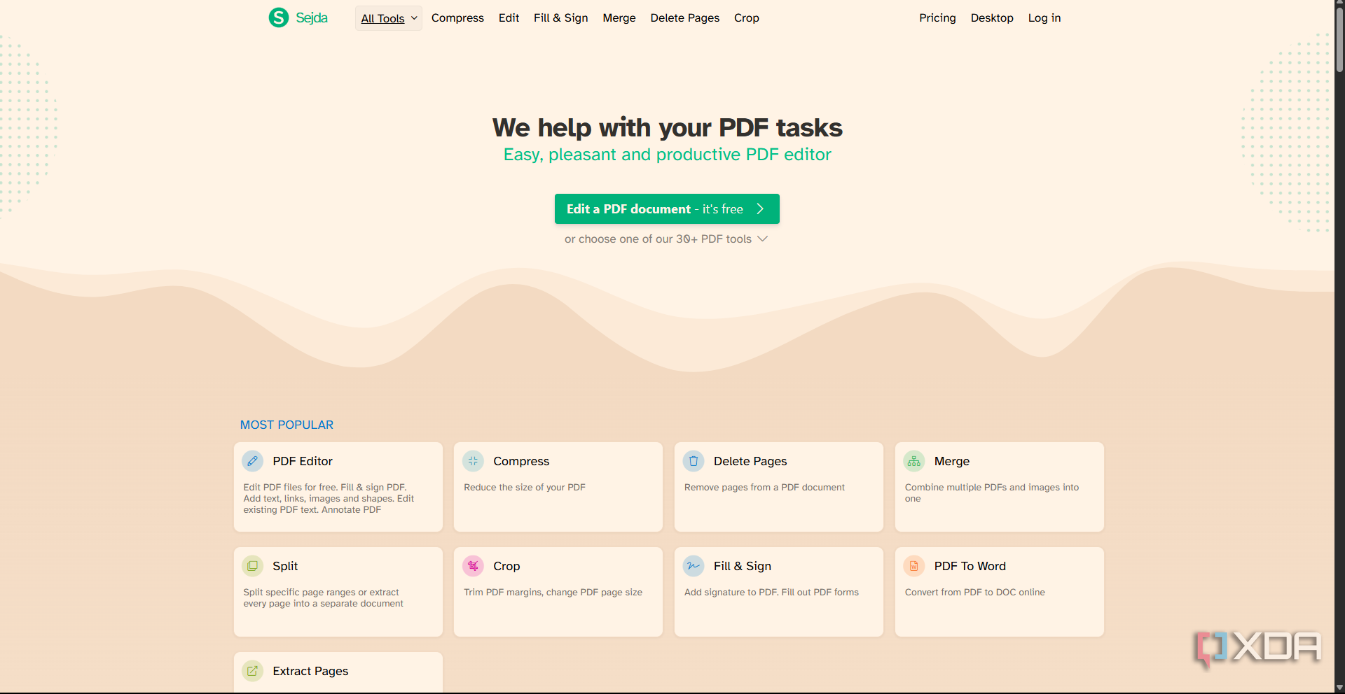 Sejda PDF Editor homepage