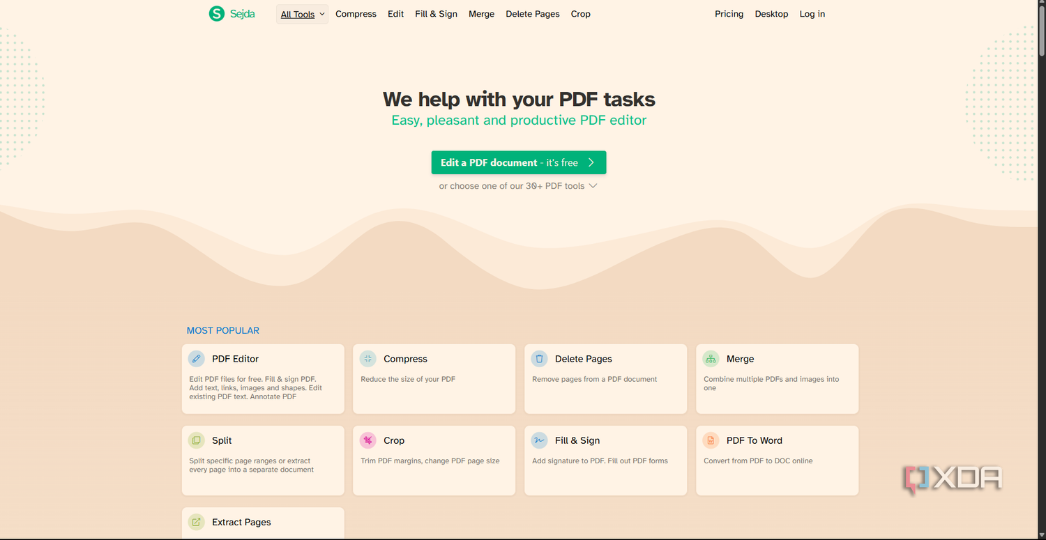 Sejda PDF Editor homepage