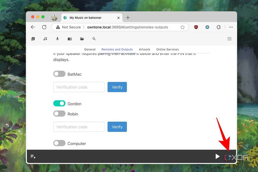Click on the Upward-Arrow button in the bottom-left corner of the OwnTone page