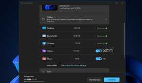 Screenshot of folder settings in Windows Backup app