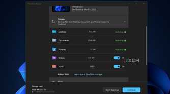 Screenshot of folder settings in Windows Backup app