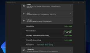 Screenshot of Windows Backup app settings option