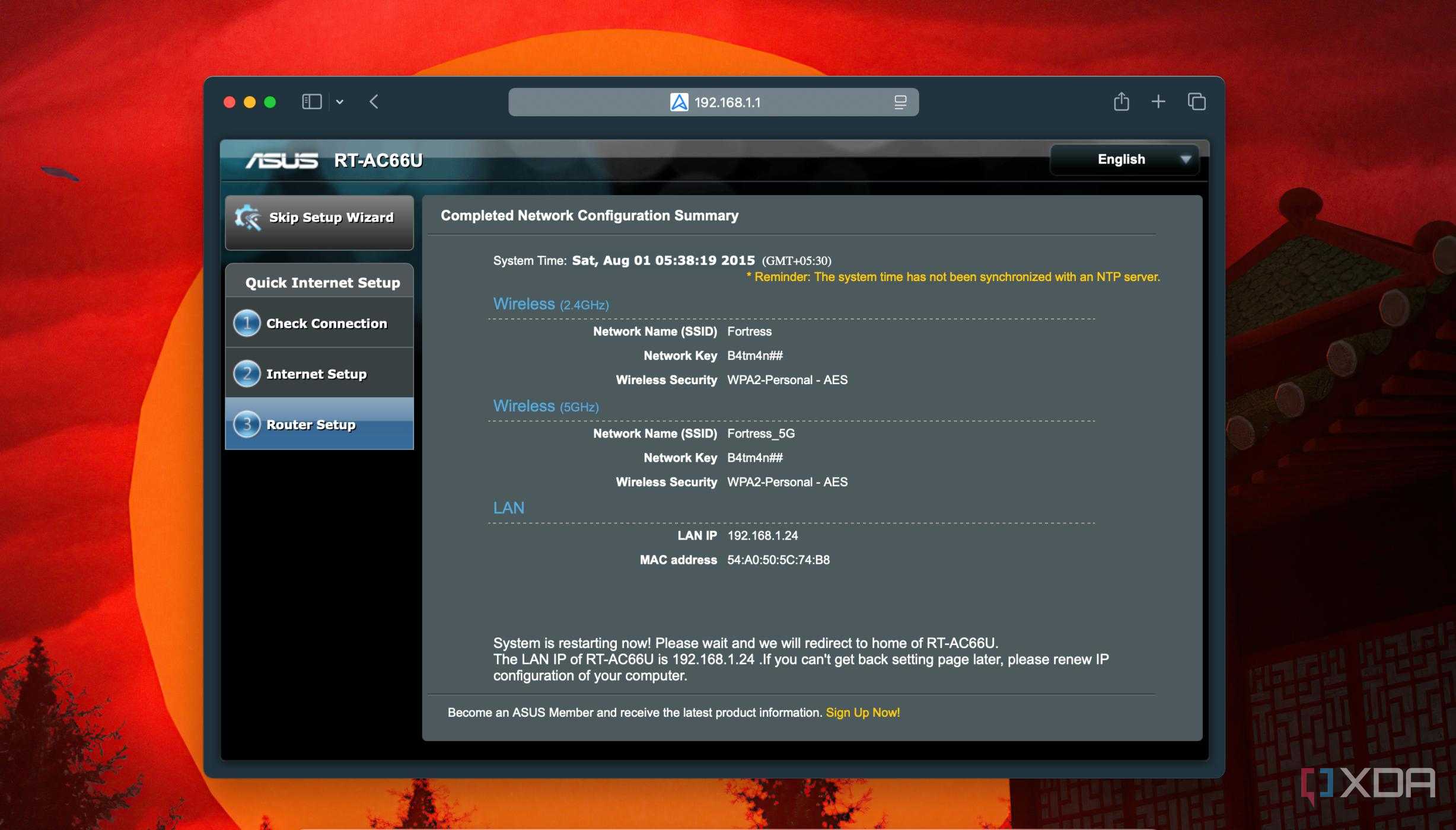 A screenshot of router interface showing Access Point name and password of an old router