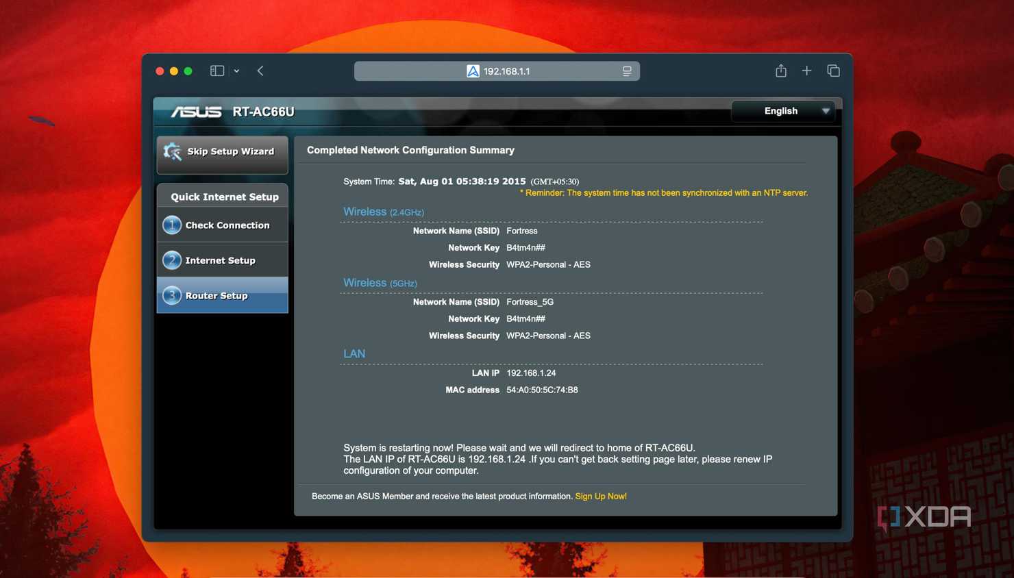 A screenshot of router interface showing Access Point name and password of an old router