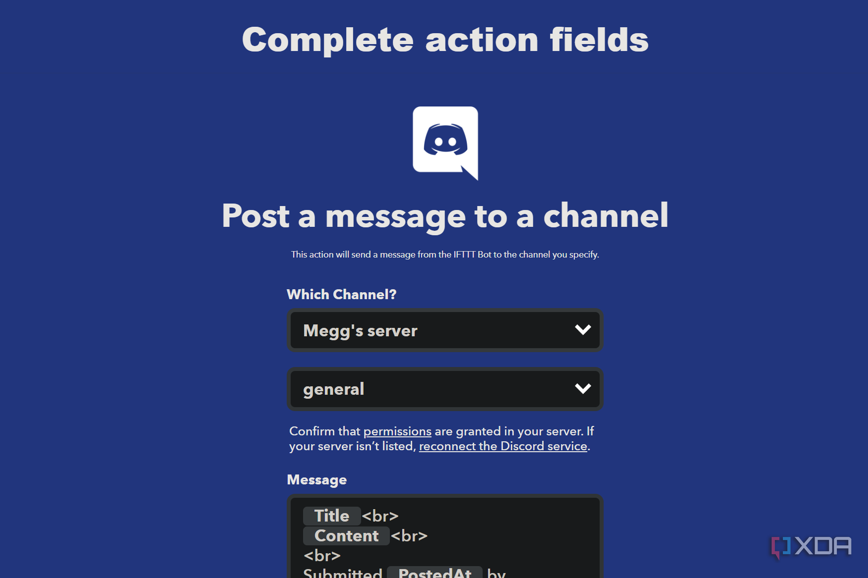 setting a discord channel action on ifttt