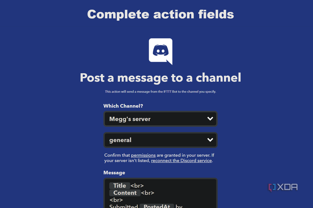 setting a discord channel action on ifttt