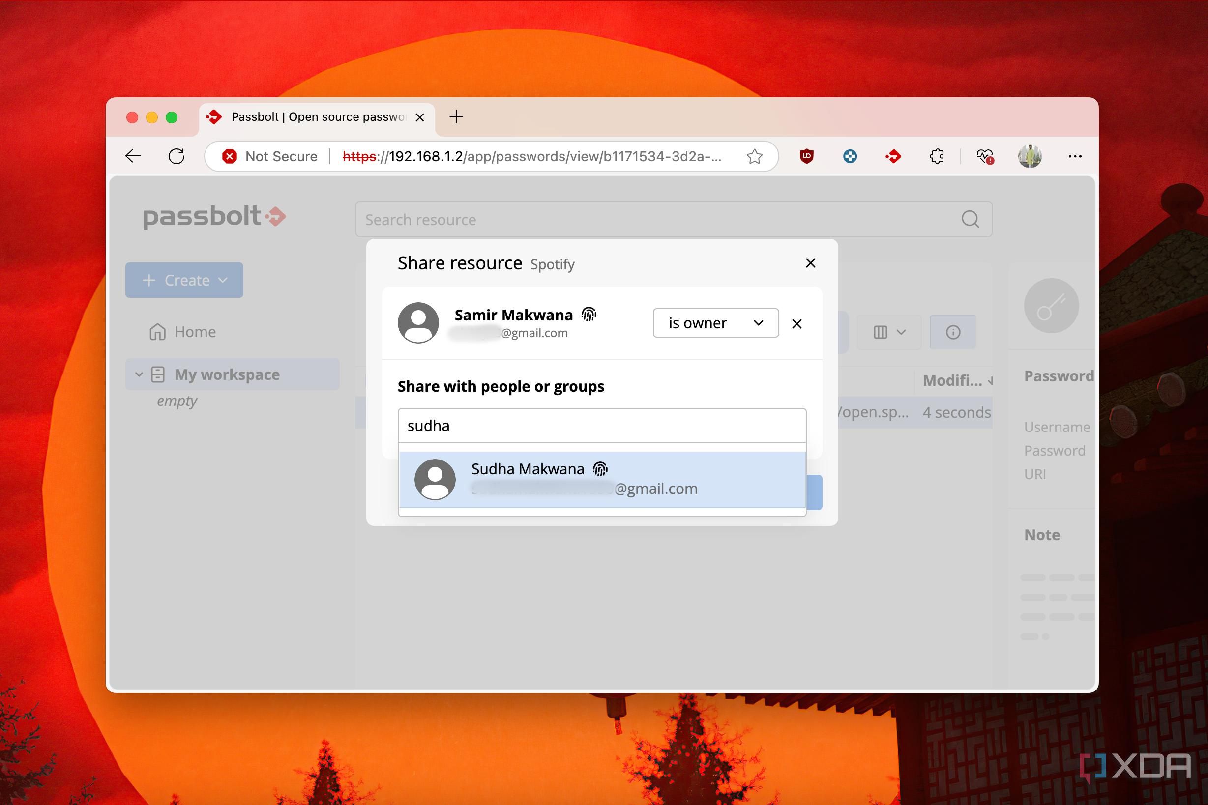 Sharing passwords with a user in Passbolt