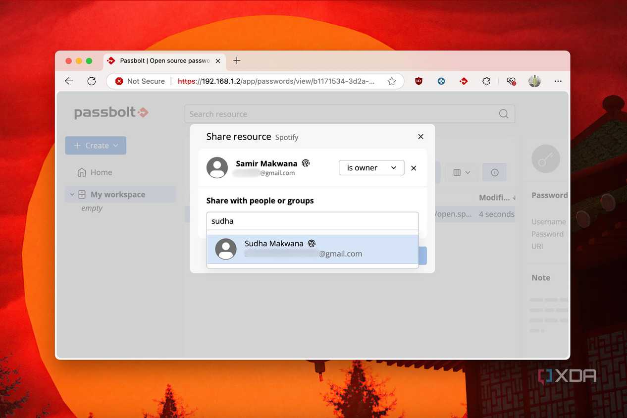 Sharing passwords with a user in Passbolt