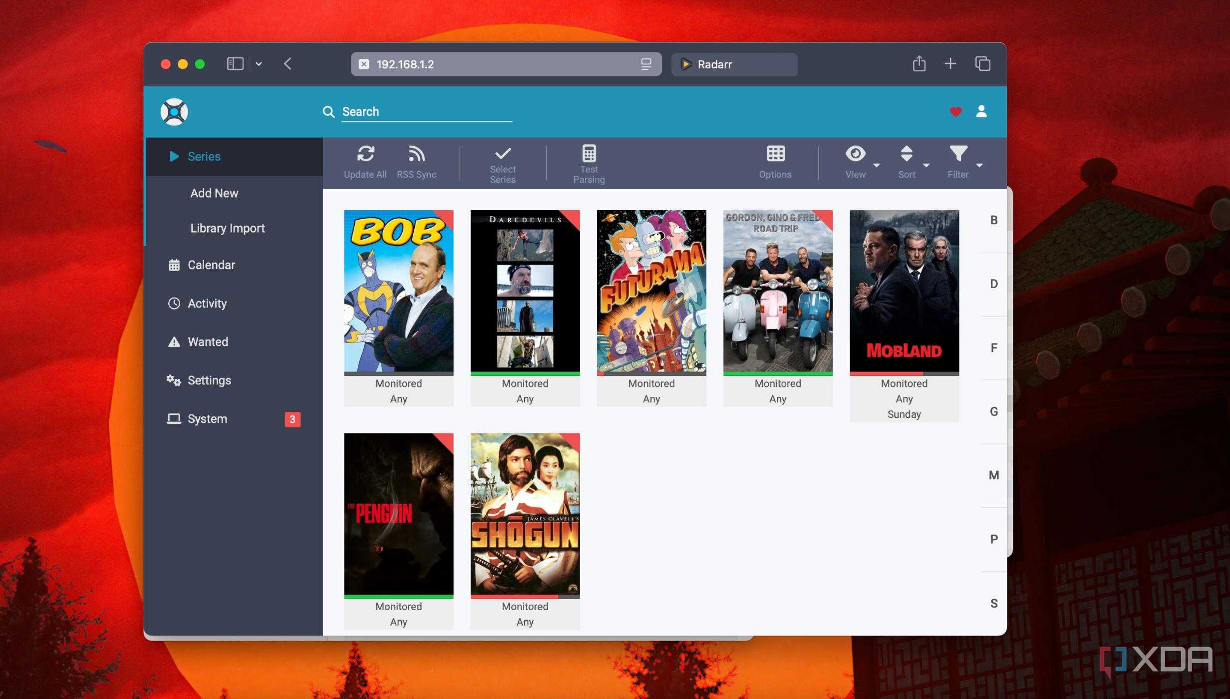 Sonarr's home page view of shows library