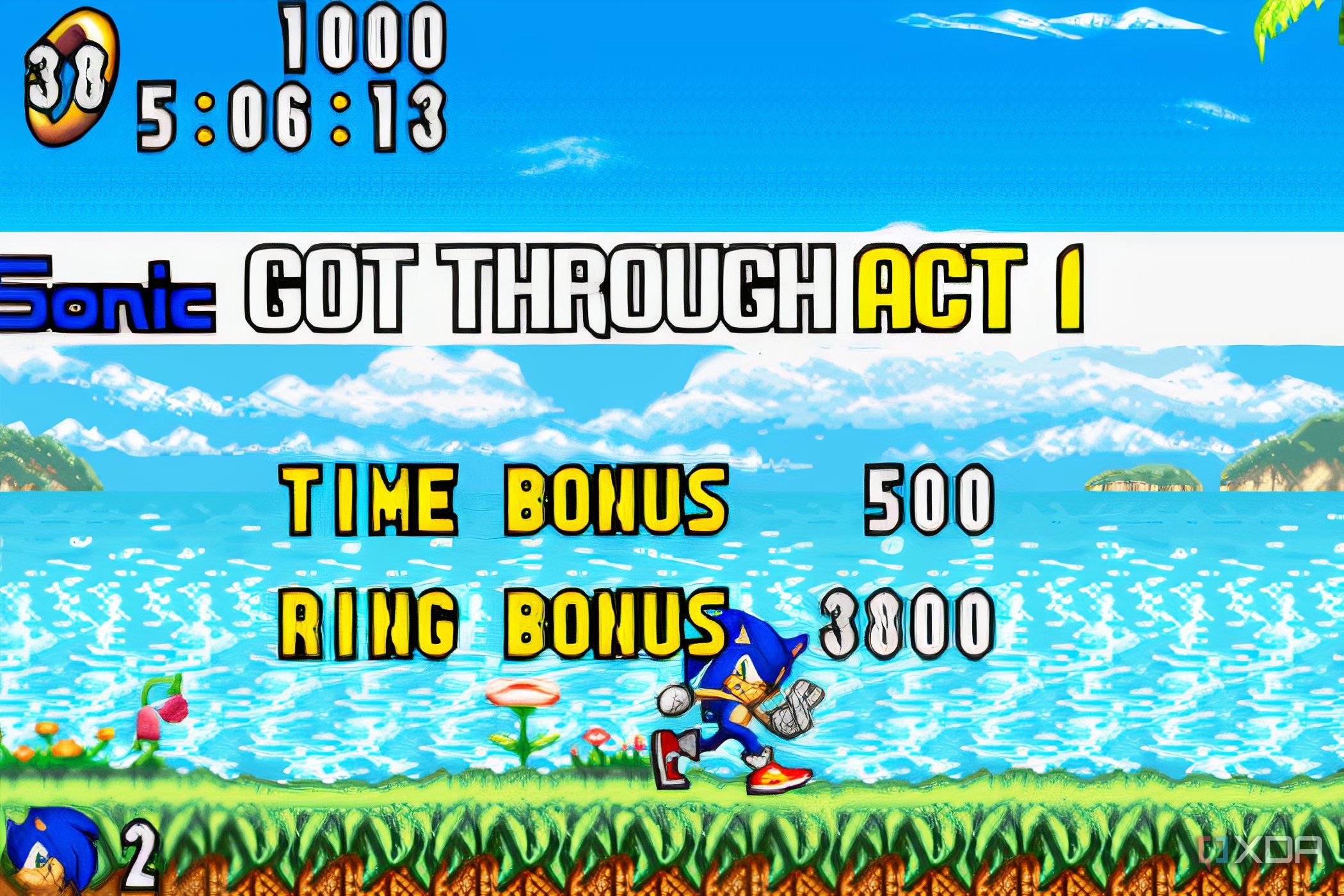 A screenshot from the game "Sonic Advance", showing the completion of the game's first act.