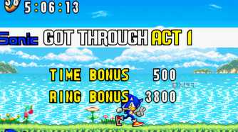 A screenshot from the game "Sonic Advance", showing the completion of the game's first act.