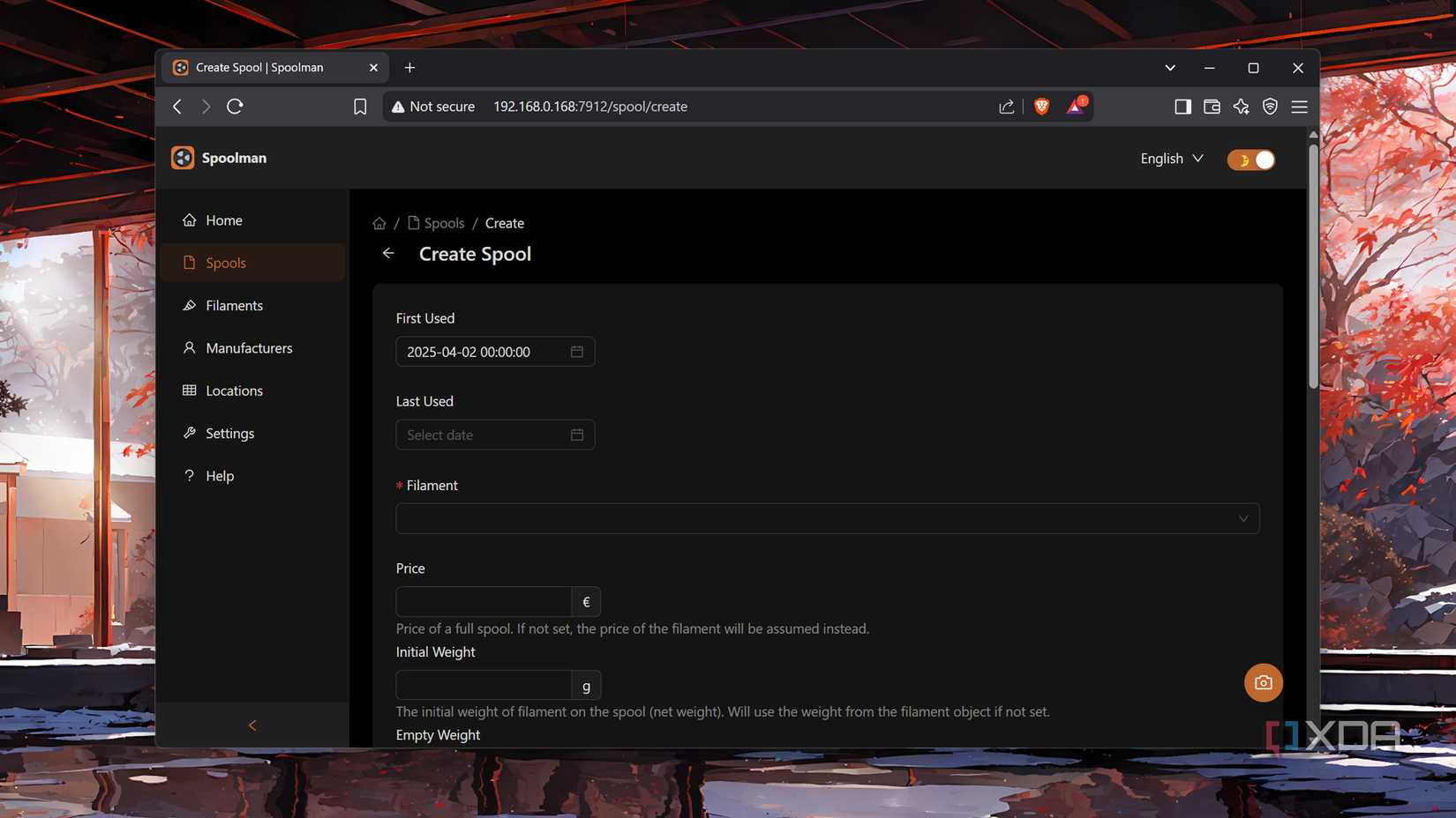 The Spoolman web UI