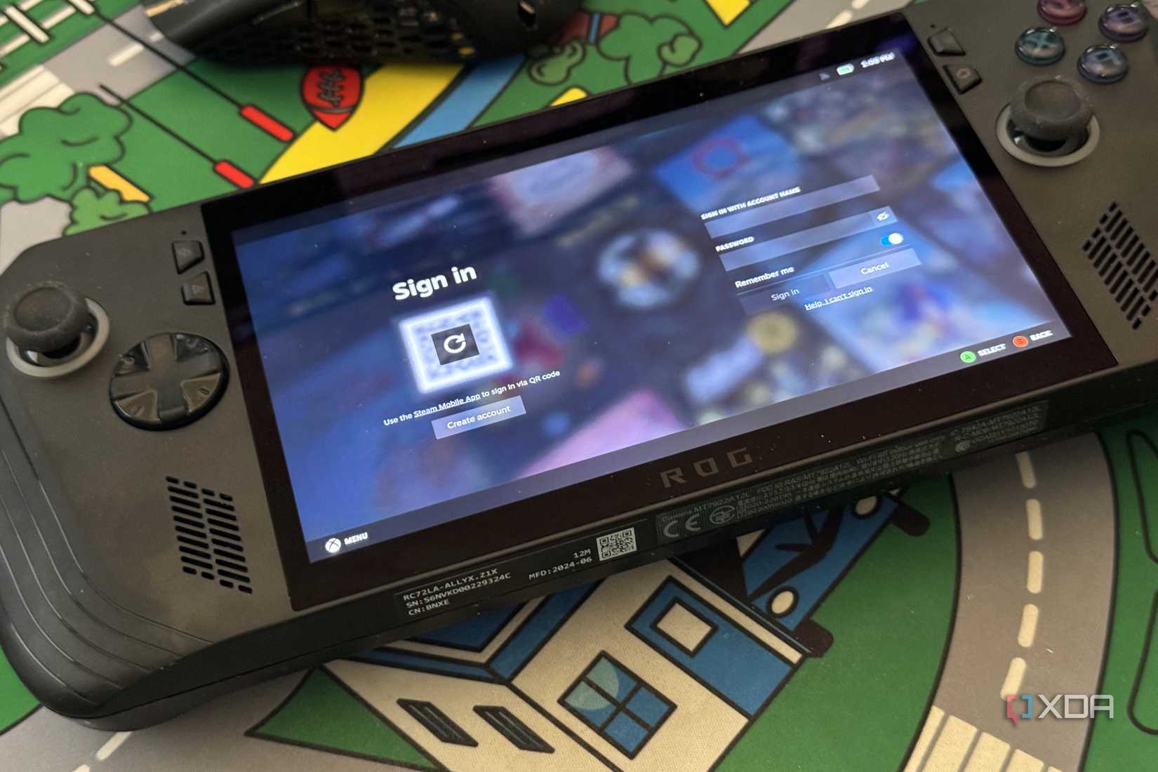 steamos login screen on rog ally x 