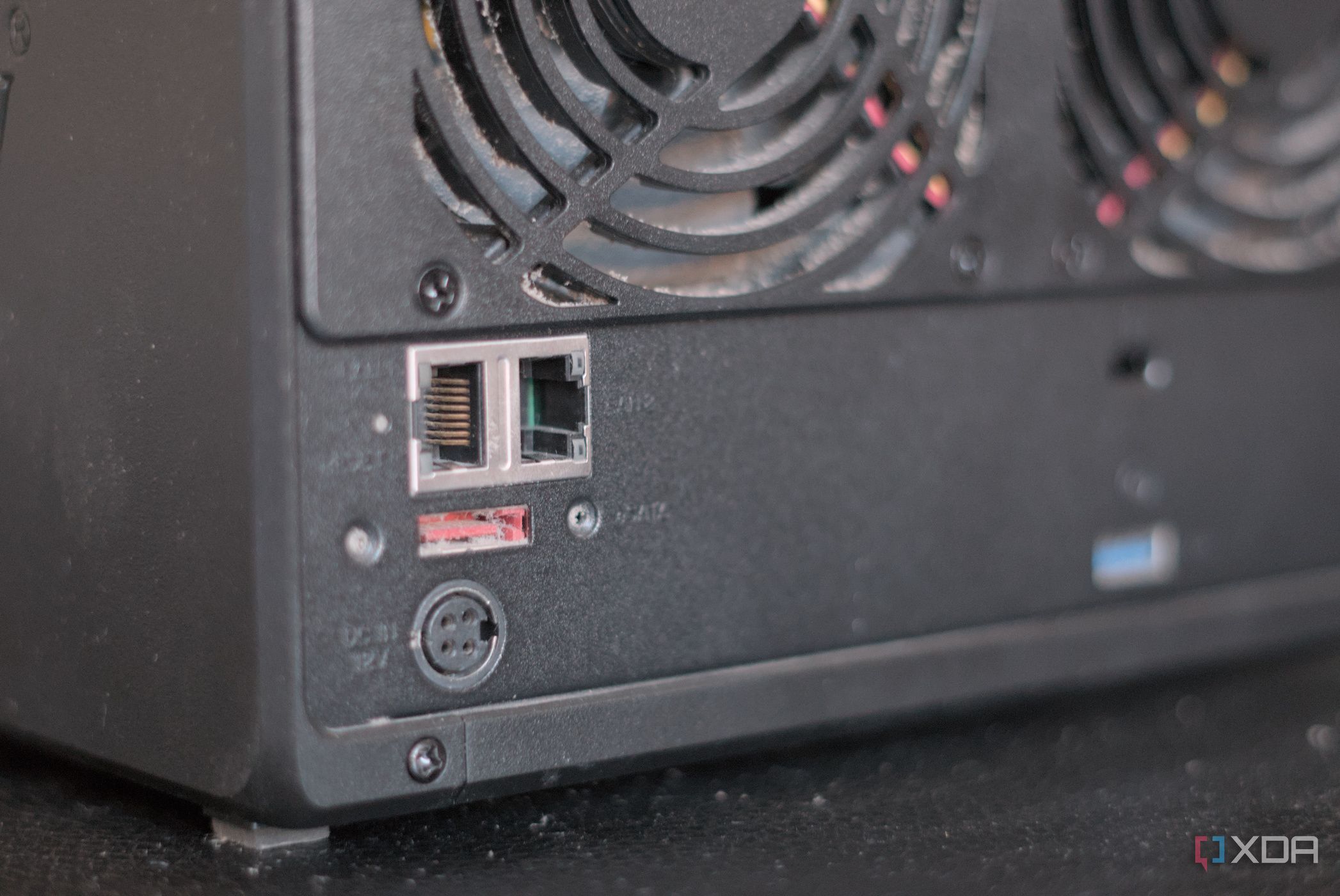 Synology DiskStation DS1019+ from the back with its LAN ports visible