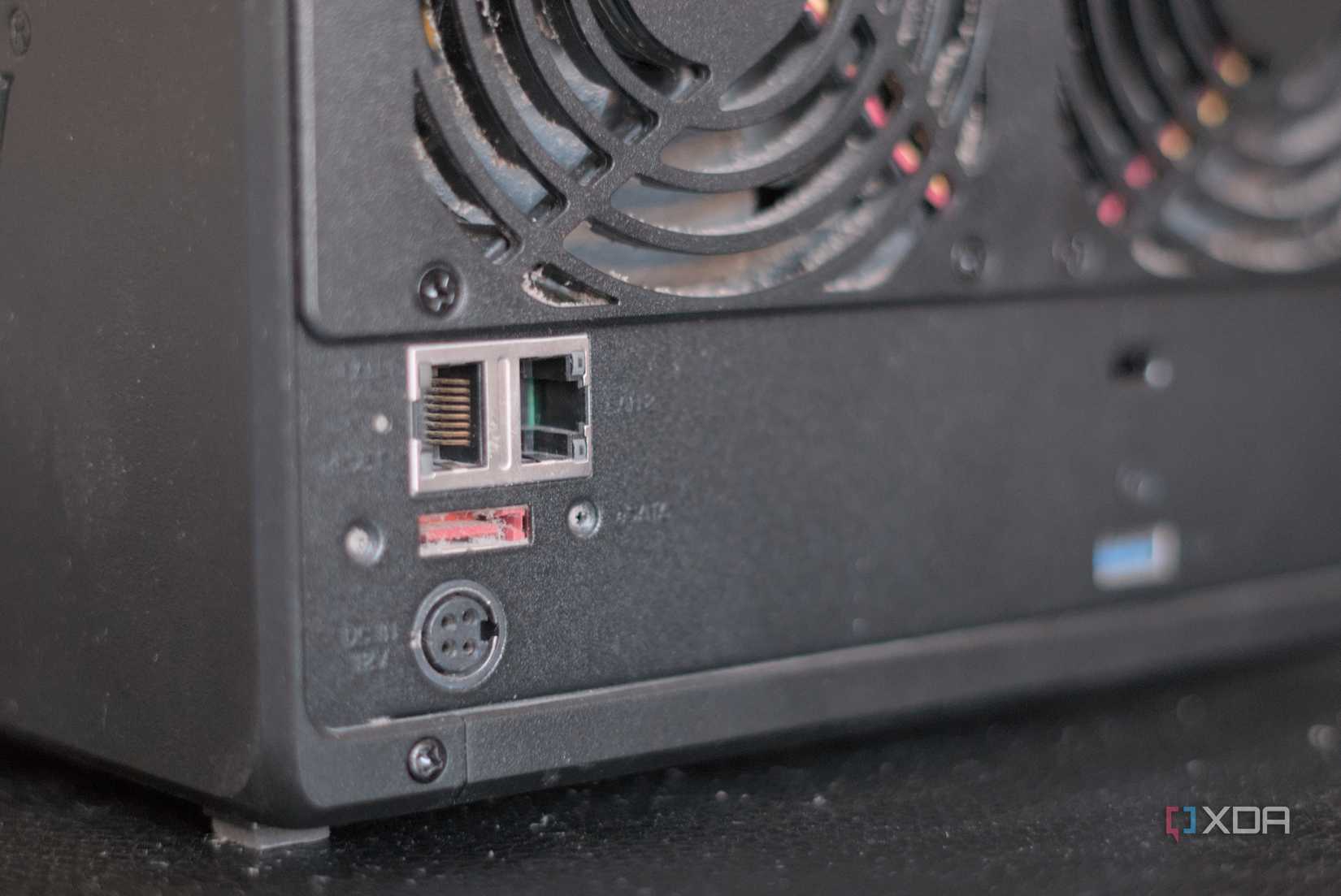 Synology DiskStation DS1019+ from the back with its LAN ports visible