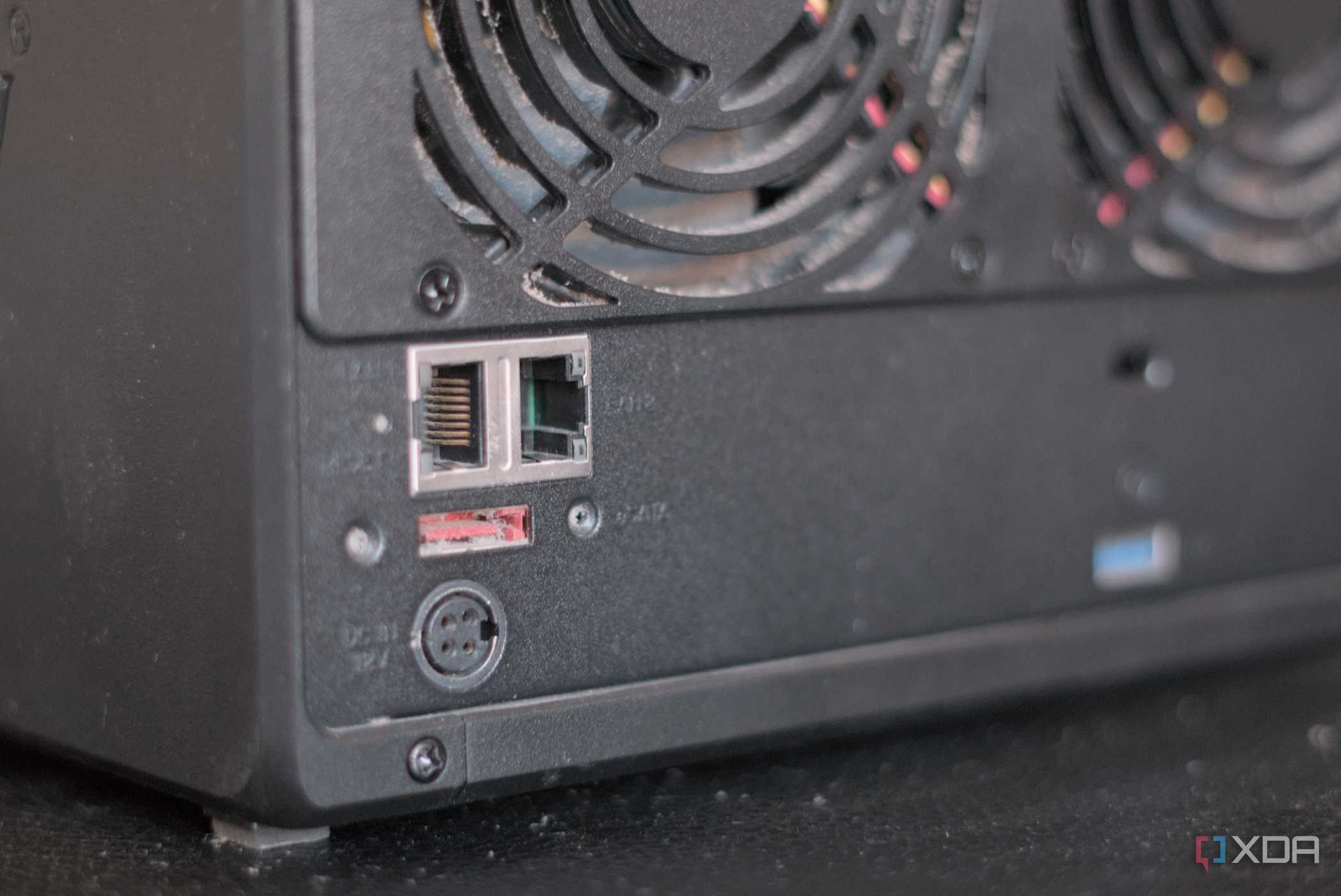 Synology DiskStation DS1019+ from the back with its LAN ports visible