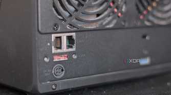 Synology DiskStation DS1019+ from the back with its LAN ports visible