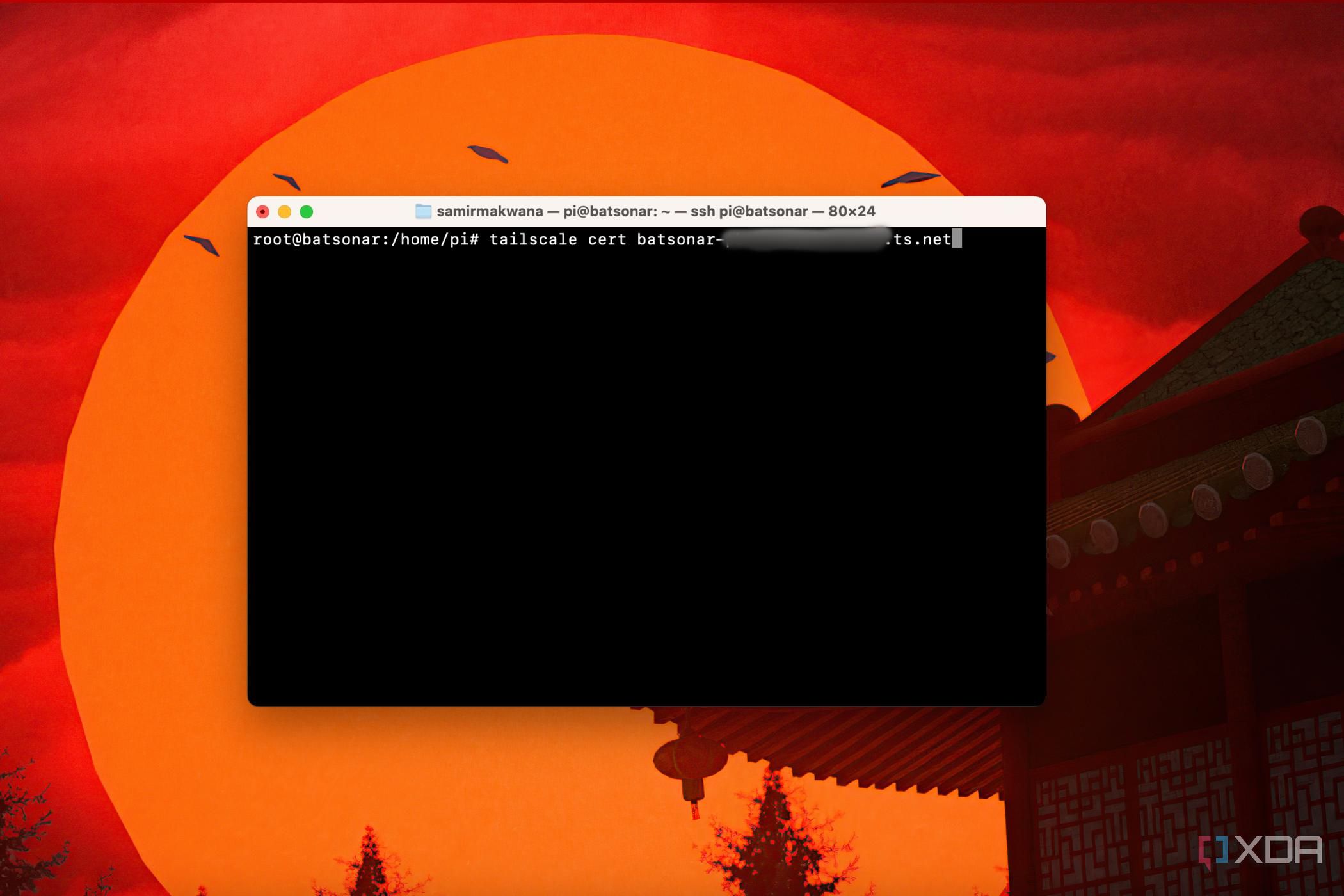 Screenshot of Tailscale certificate generation command