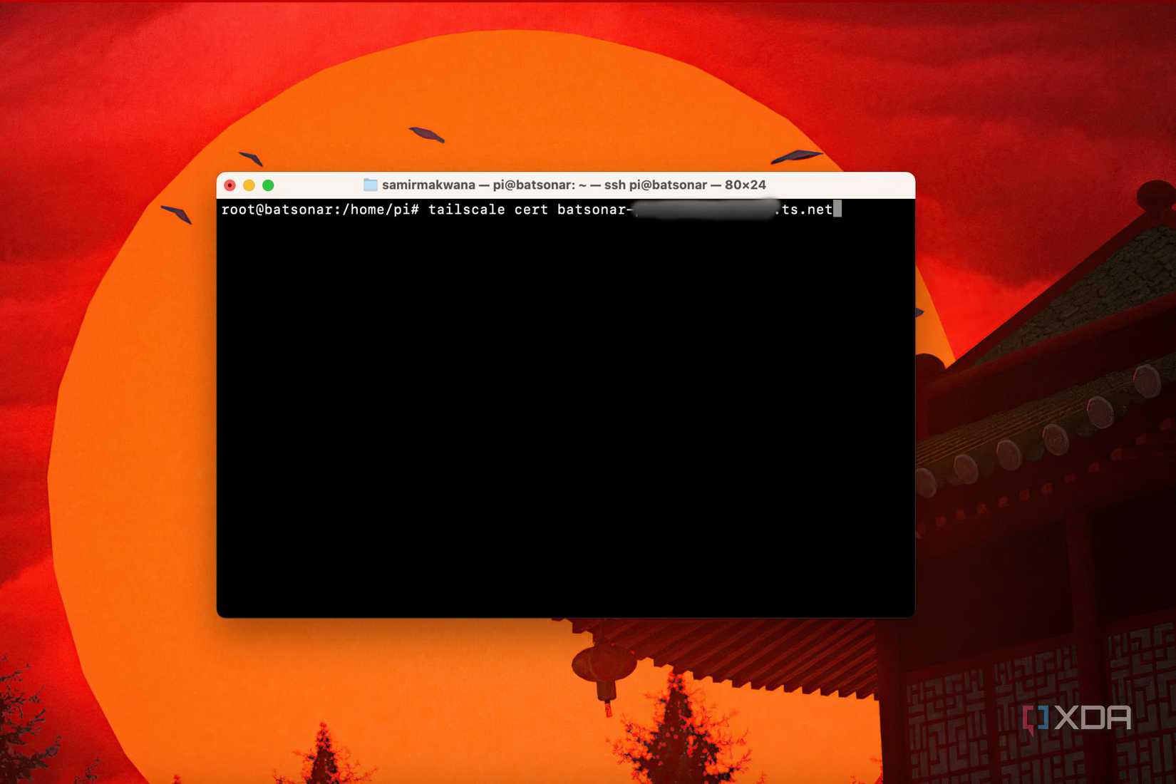 Screenshot of Tailscale certificate generation command