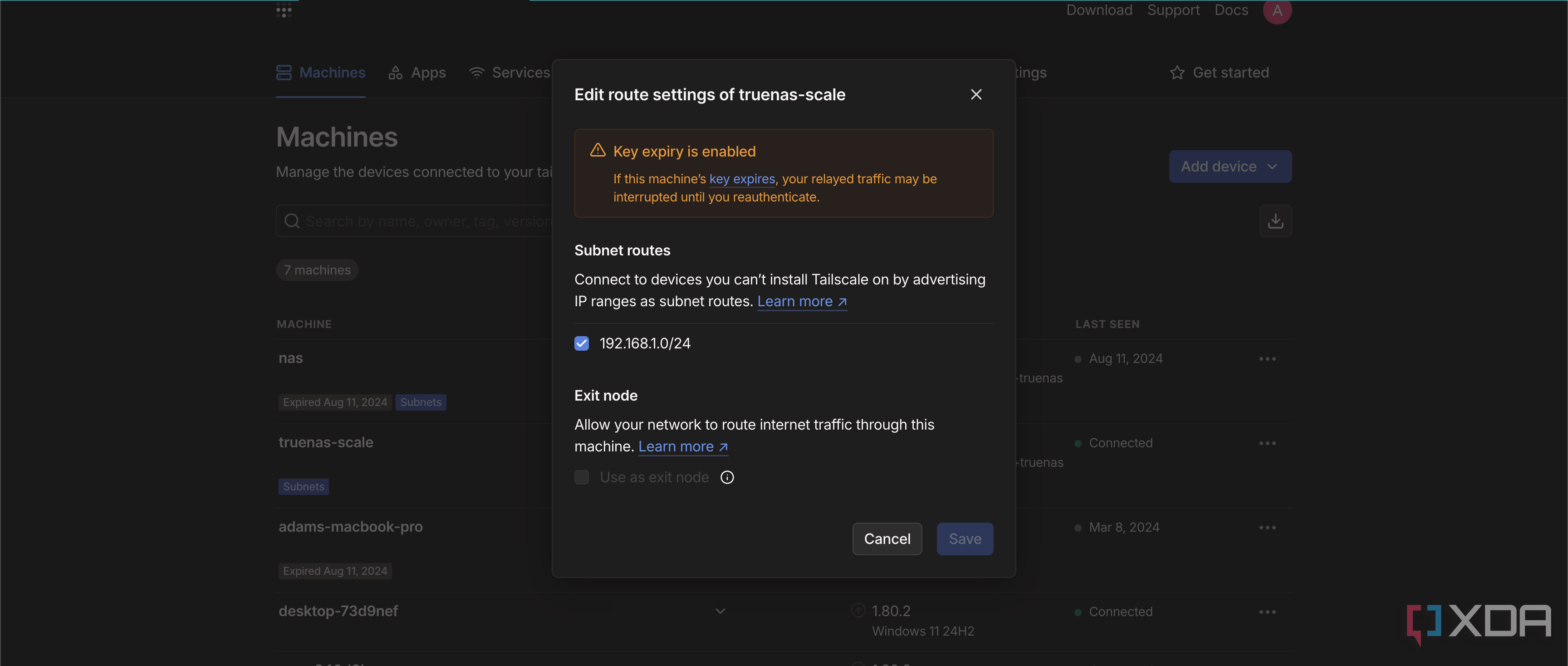Tailscale enable subnet routes