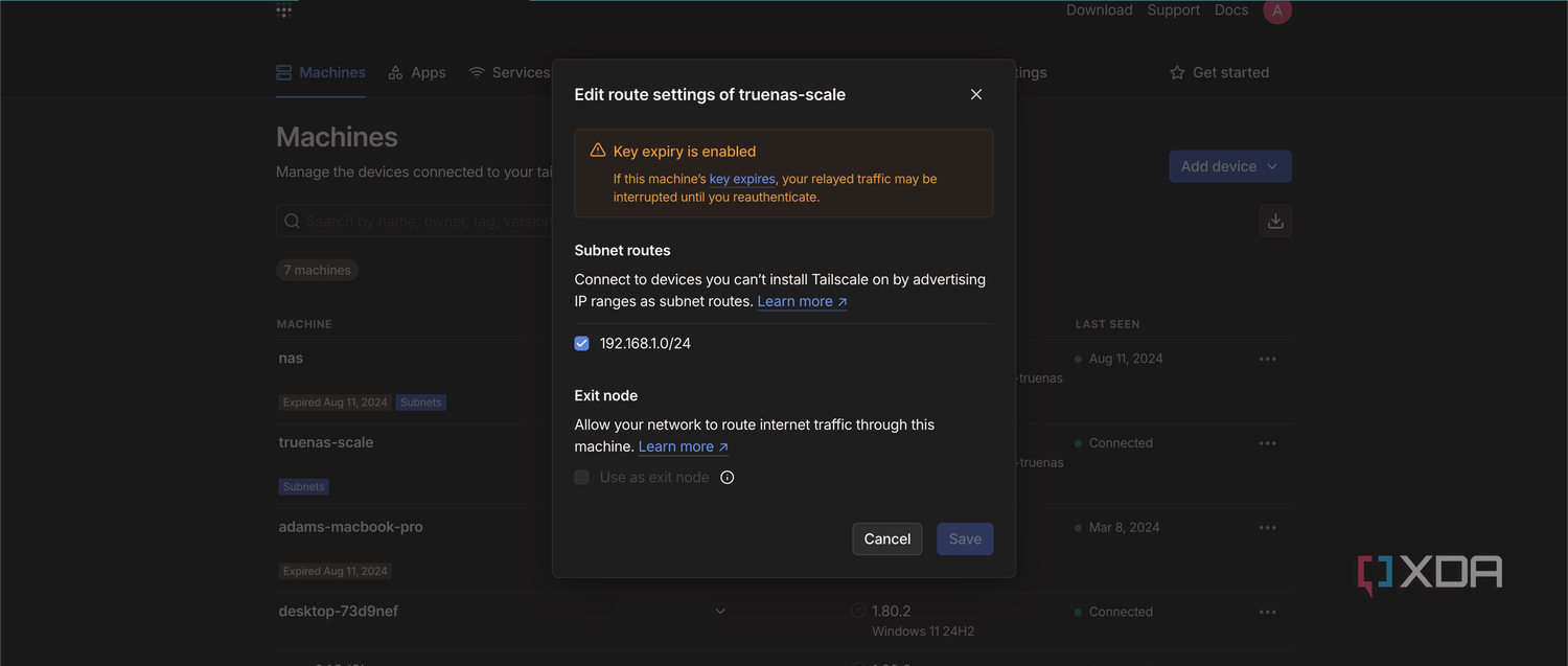 Tailscale enable subnet routes
