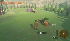 Link feeding a dog at a stable in The Legend of Zelda: Tears of the Kingdom.