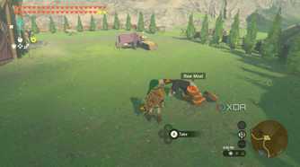 Link feeding a dog at a stable in The Legend of Zelda: Tears of the Kingdom.