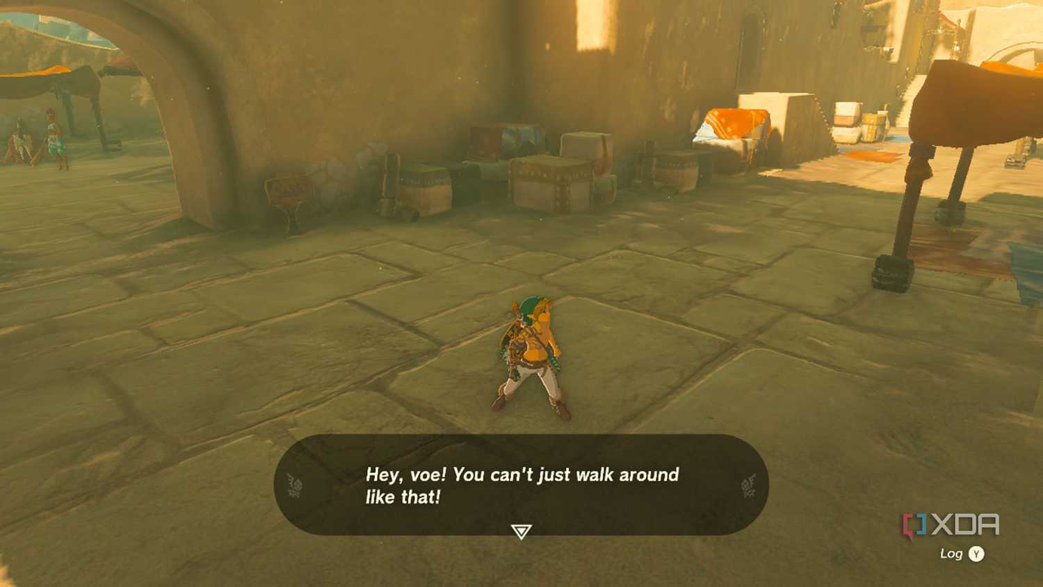 Link being arrested for not wearing a shirt.