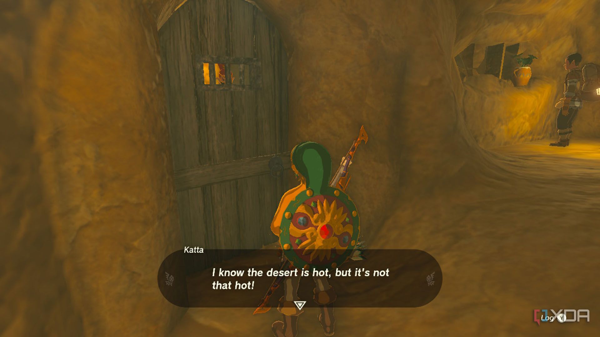 Link being scolded for not wearing a shirt.