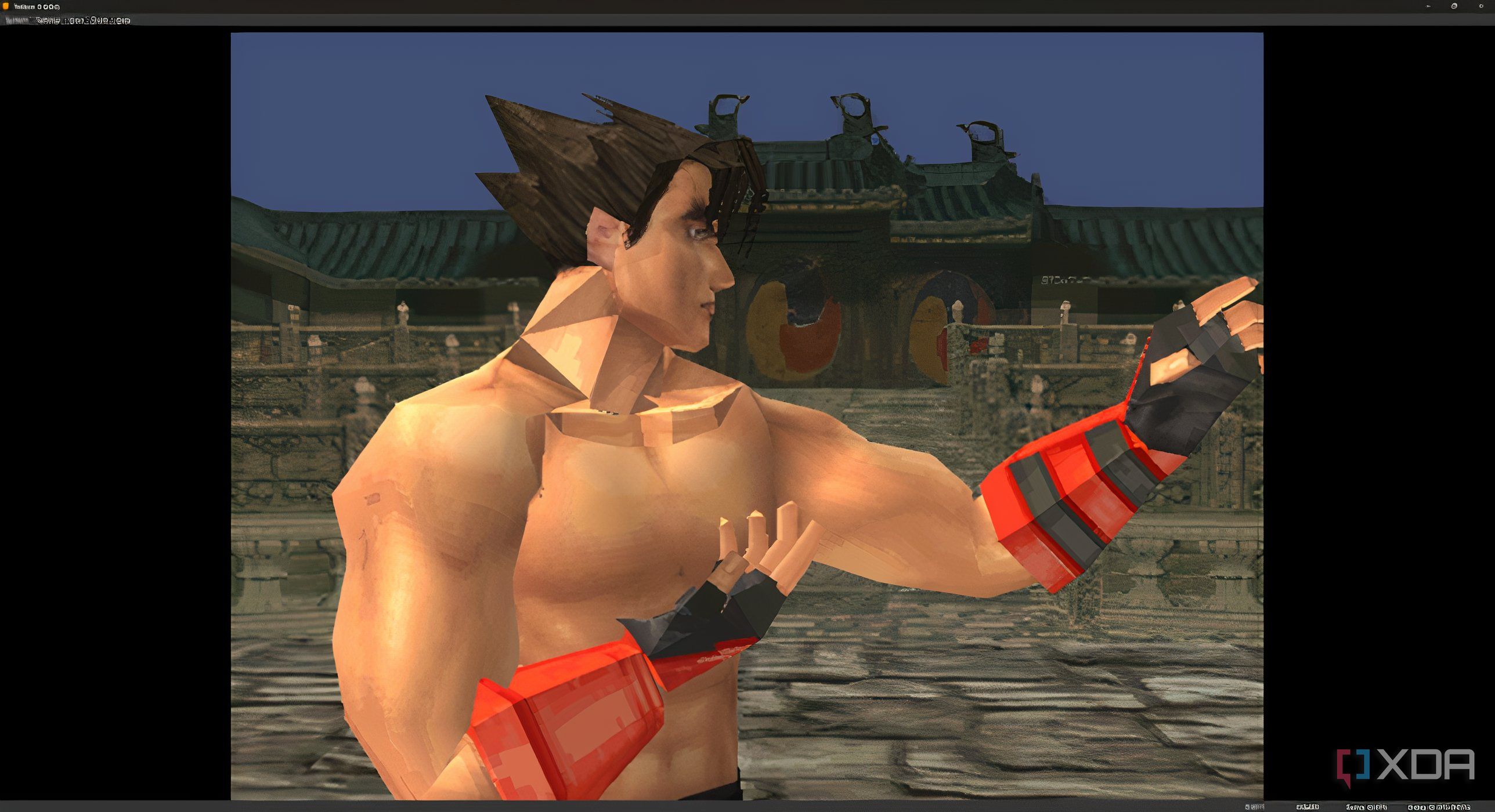 A screenshot from the game "Tekken 3", showing Jin Kazama.