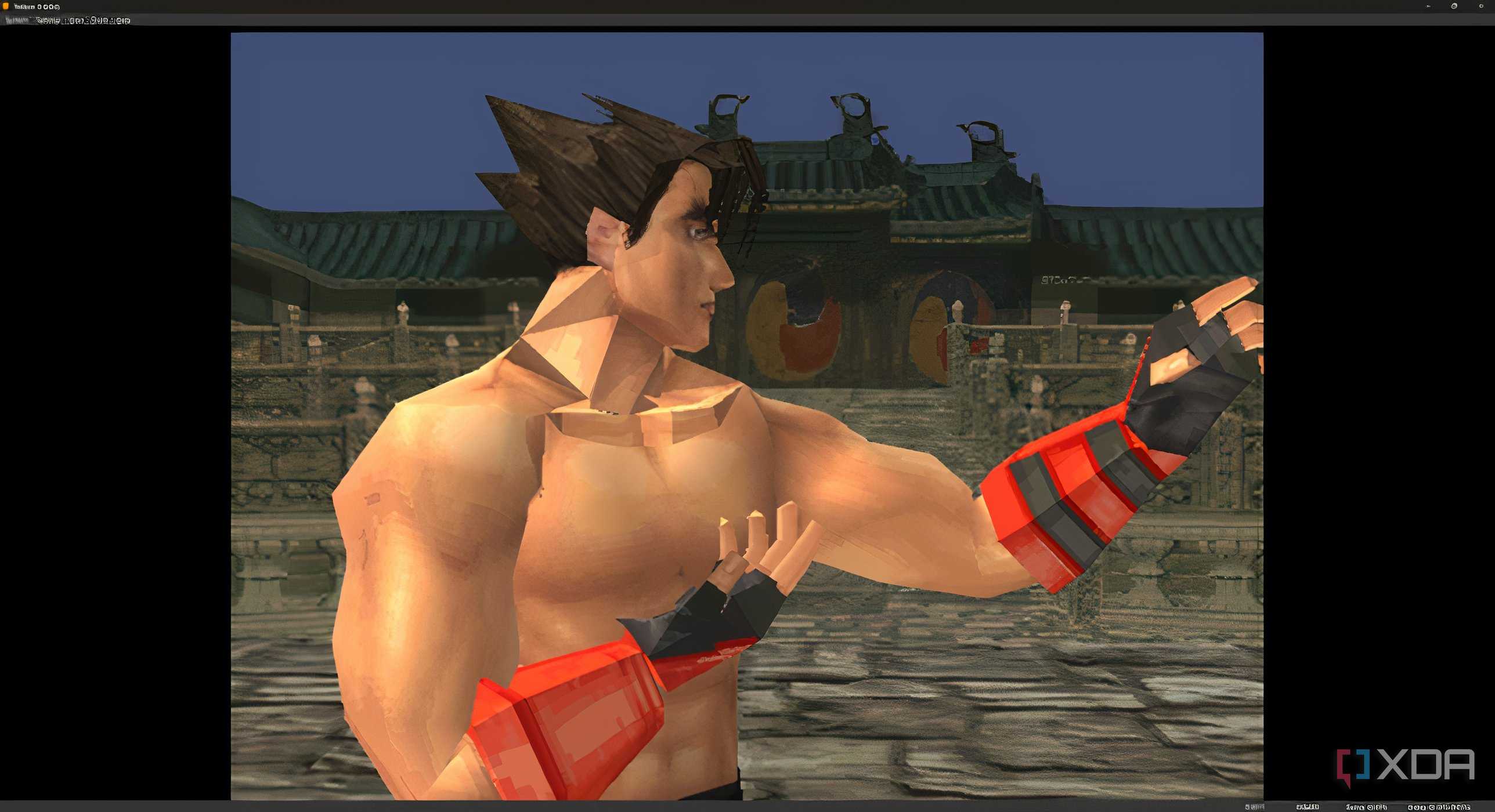 A screenshot from the game "Tekken 3", showing Jin Kazama.