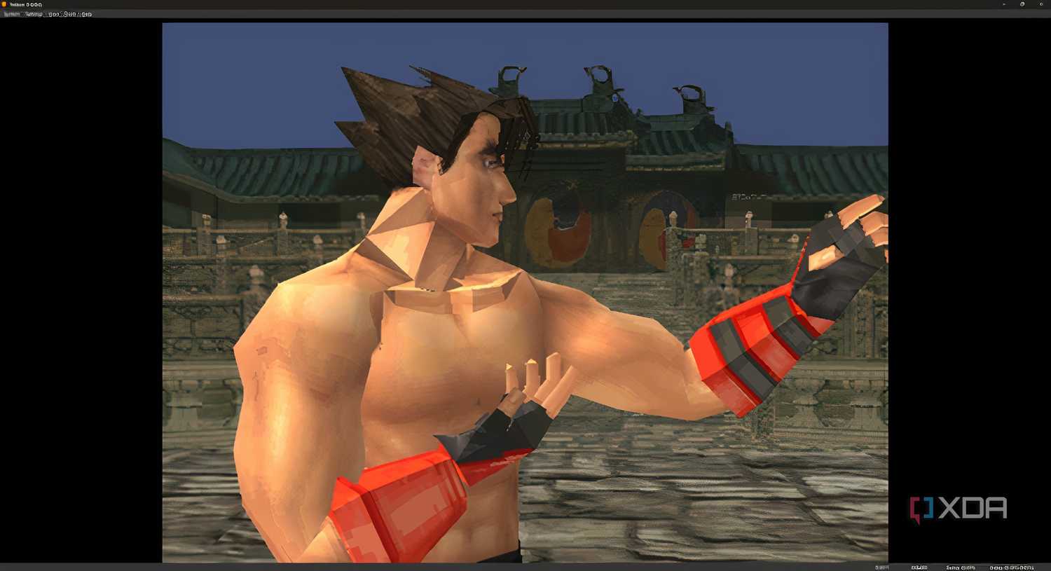 A screenshot from the game "Tekken 3", showing Jin Kazama.