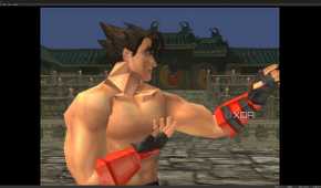 A screenshot from the game "Tekken 3", showing Jin Kazama.