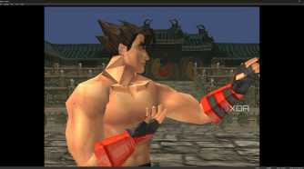 A screenshot from the game "Tekken 3", showing Jin Kazama.