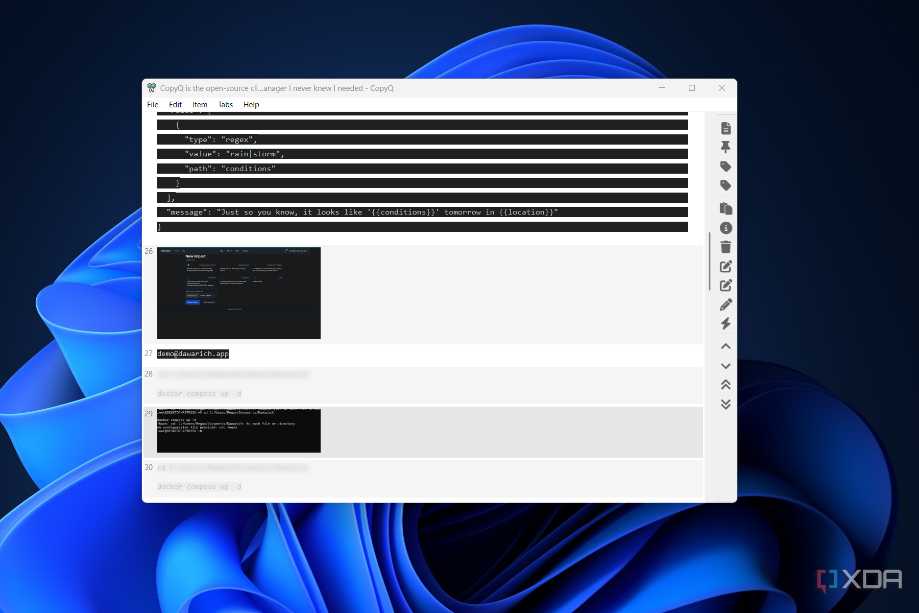 the copyq clipboard manager with copied items