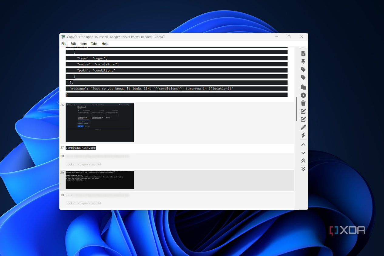 the copyq clipboard manager with copied items