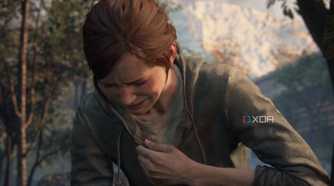 A screenshot from the game The Last of Us Part II Remastered on PC, showing Ellie crying and clutching her chest.