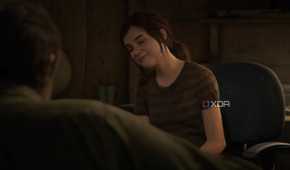 A screenshot from the game The Last of Us Part II Remastered on PC, showing a young Ellie sitting on a chair.