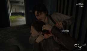 A screenshot from the game The Last of Us Part II Remastered on PC, showing Jesse choking out an enemy.