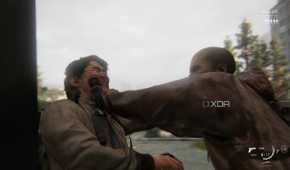 A screenshot from the game The Last of Us Part II Remastered on PC, showing Jesse being attacked by an enemy.