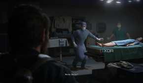 A screenshot from the game The Last of Us Part II Remastered on PC, showing two surgeons wearing scrubs while a young girl lies on the operating table.