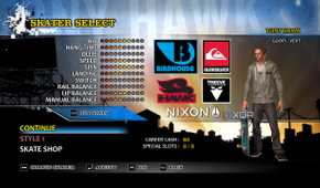 A screenshot from the 2012 game "Tony Hawk's Pro Skater HD", showing the game's character select screen, with Tony Hawk on display.