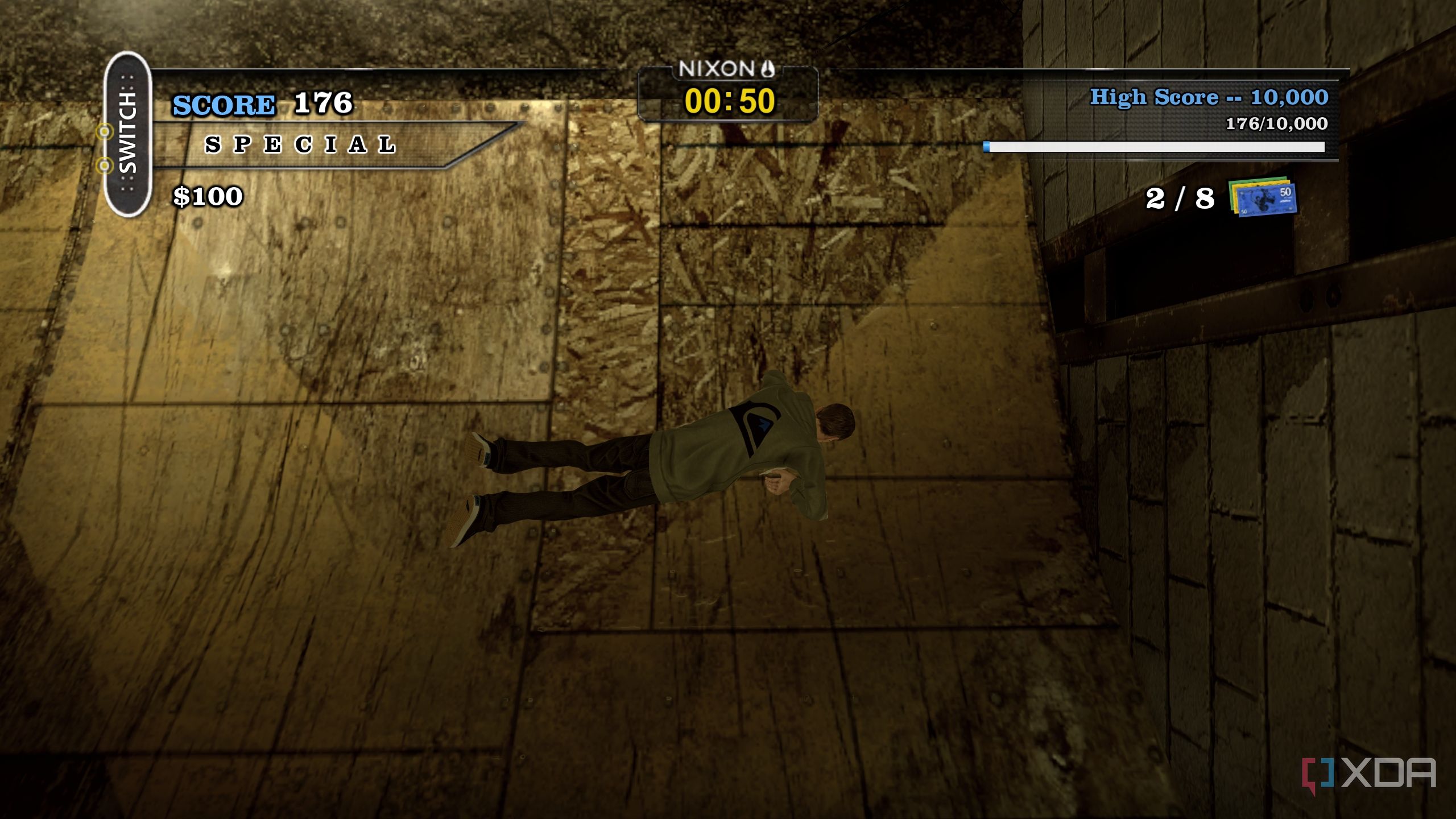 A screenshot from the 2012 game "Tony Hawk's Pro Skater HD", showing Tony Hawk laying on the ground after a fall in the game.