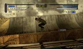 A screenshot from the 2012 game "Tony Hawk's Pro Skater HD", showing Tony Hawk in the air.