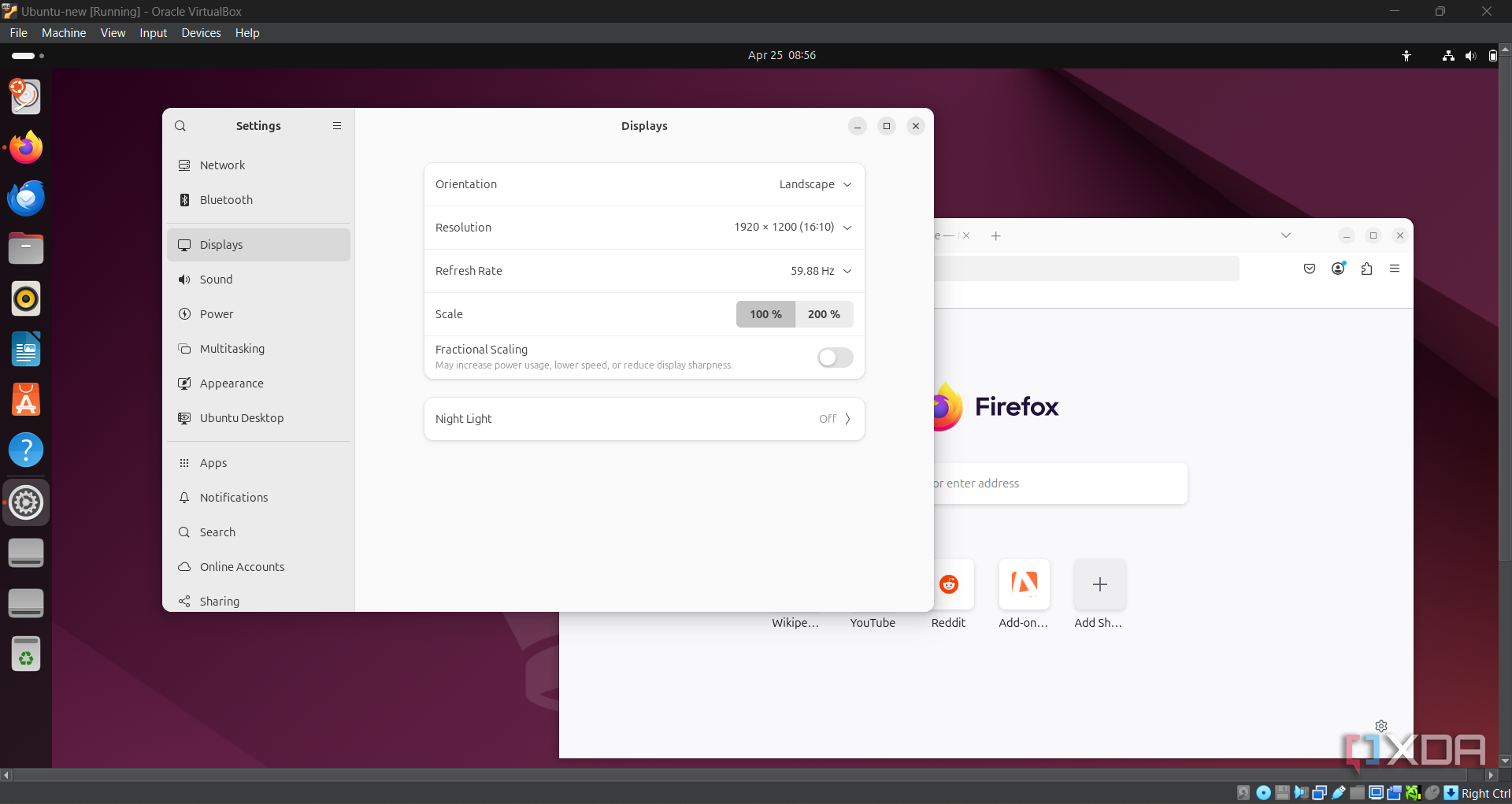 Screenshot of Ubuntu running on VirtualBox VM on Windows 11